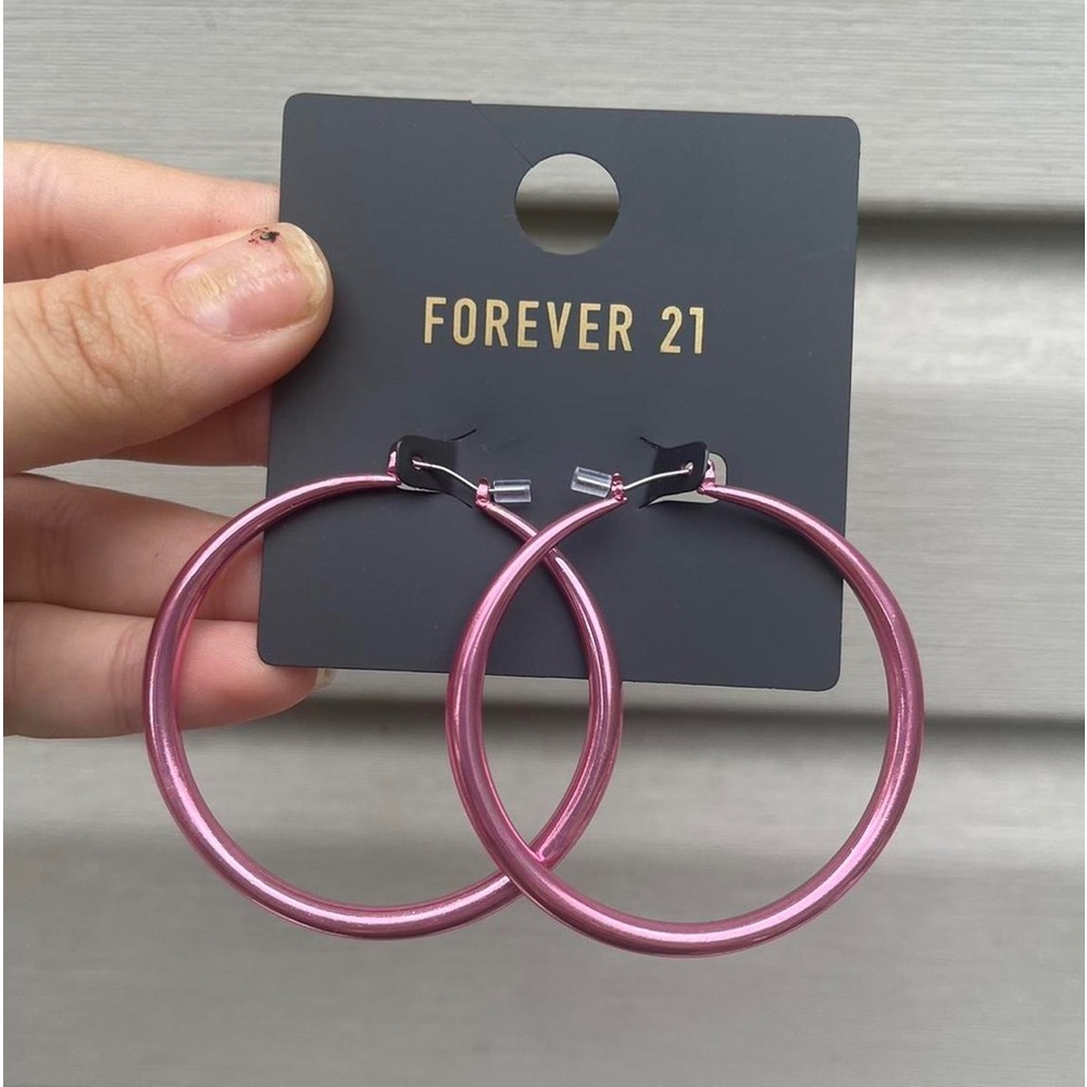 Forever 21 Metallic pink large hoop earrings 2 inch